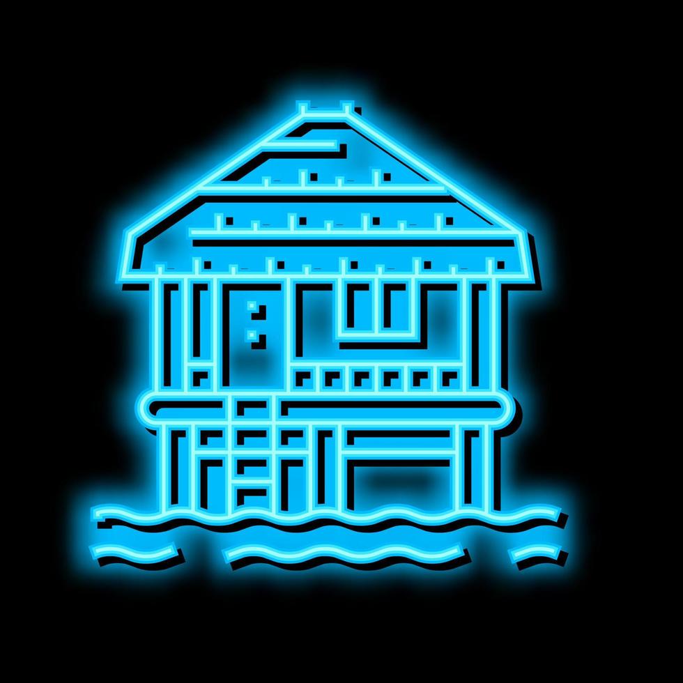 bungalow byggnad på vatten neon glöd ikon illustration vektor