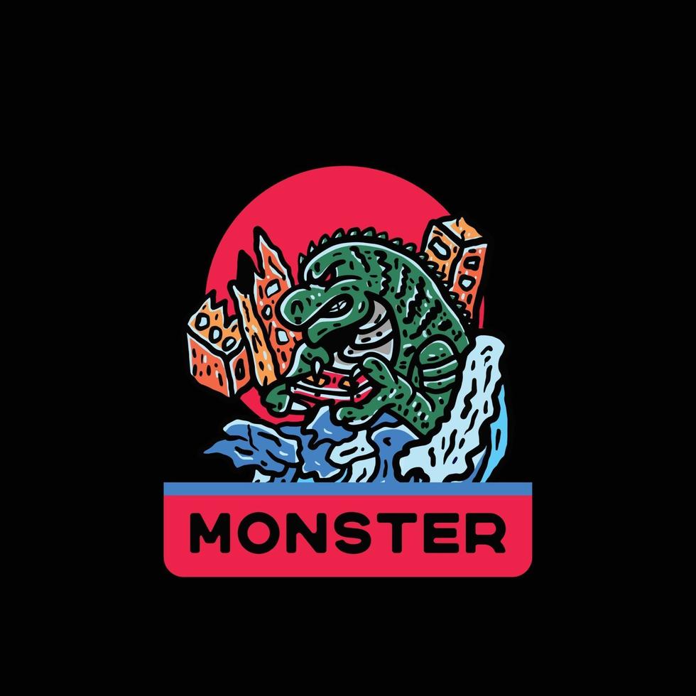 monster illustration japansk stil vintage för tshirt vektor