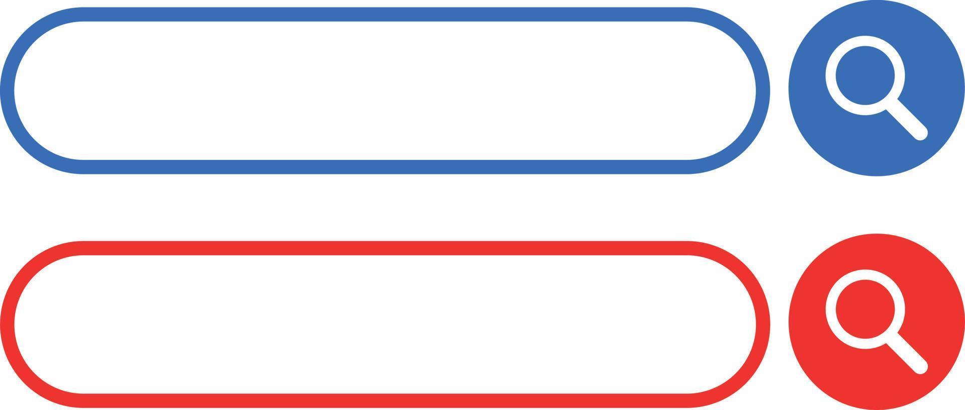 vektor ikon för blå och röd Sök. Sök låda och Sök bar.