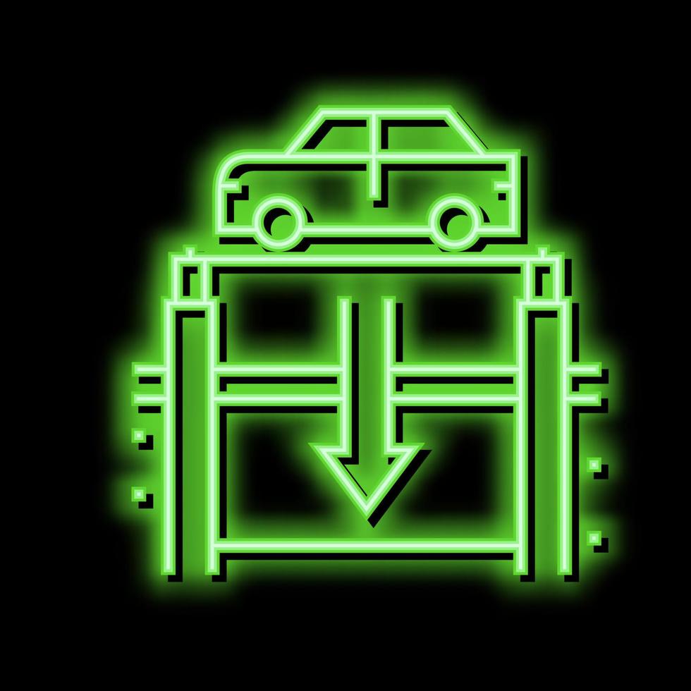 Aufzug Senkung Auto auf unter Tage Parkplatz Neon- glühen Symbol Illustration vektor