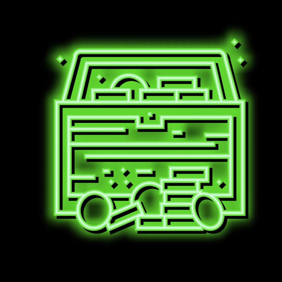 Schatz Truhe gefunden im Pirat Spiel Neon- glühen Symbol Illustration vektor