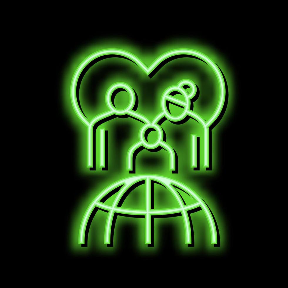 Familie Flüchtling Welt Hilfe Neon- glühen Symbol Illustration vektor