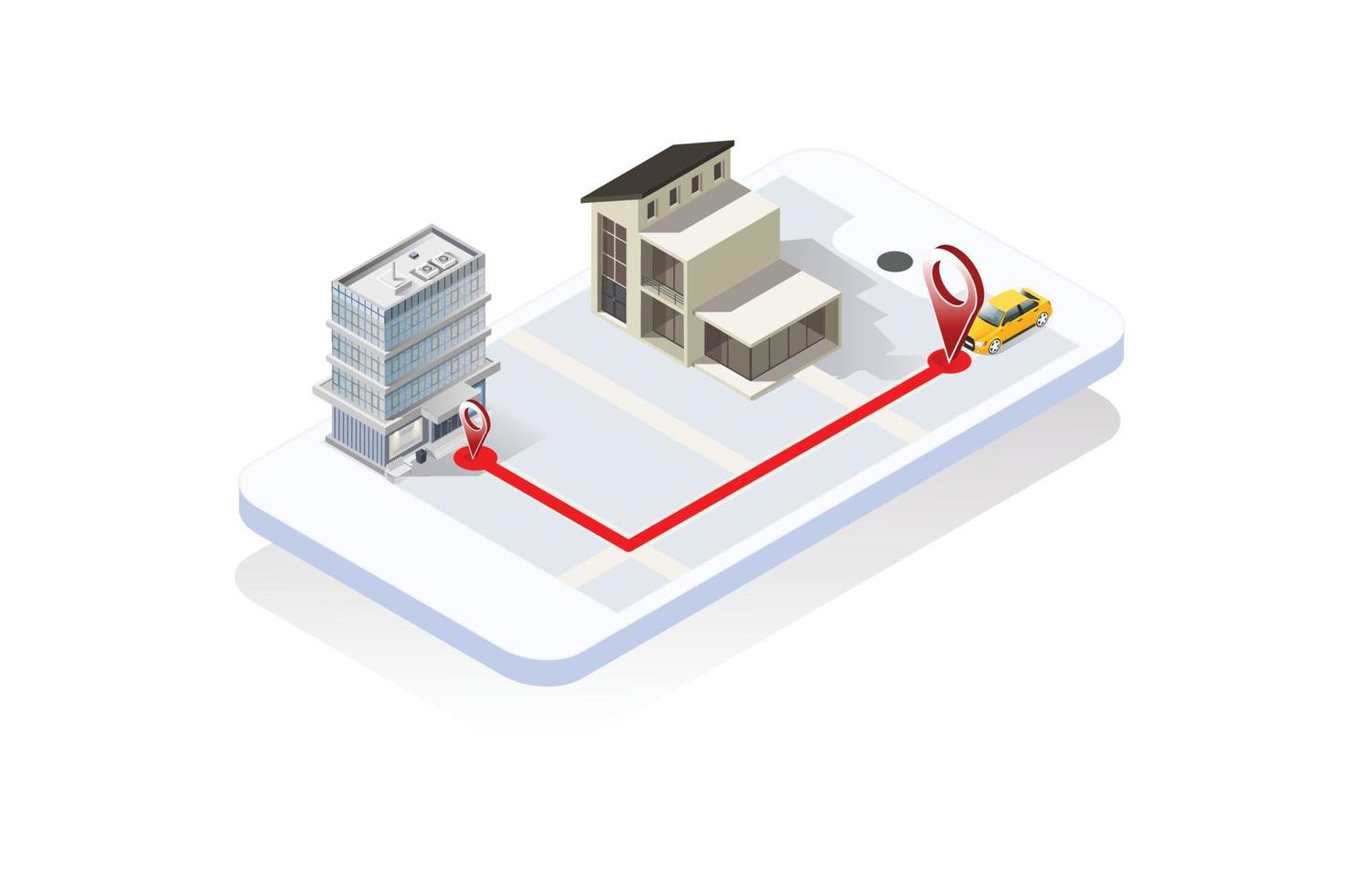 modern Technologie Geographisches Positionierungs System Navigation App Konzept im isometrisch Vektor Illustration. Smartphone Anwendung zum global Positionierung System.geeignet zum Diagramme, Infografiken, und andere Grafik Anlagegut