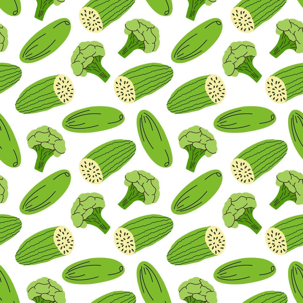 grönsaksmönster med komposition broccoli, gurka element. perfekt för matbakgrund, tapeter, textil. vektor illustration