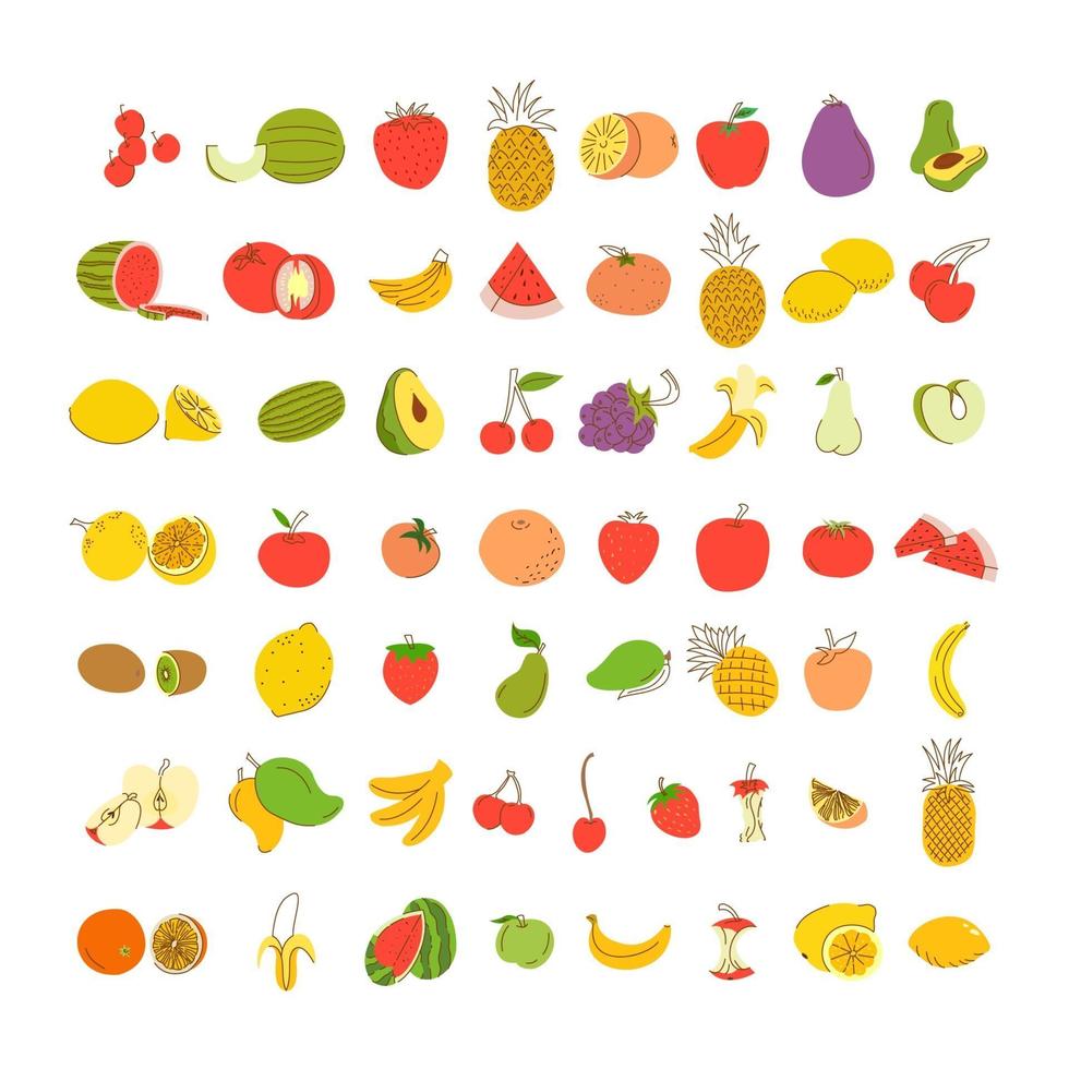 frukt färgläggning element set. uppsättning frukt vektorillustration vektor