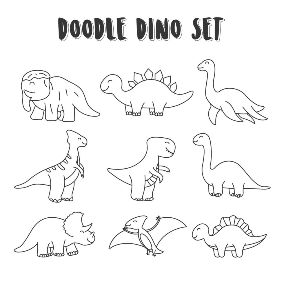 Satz Element Doodle Dinos. Dinosaurier setzen Färbung für Kinder vektor