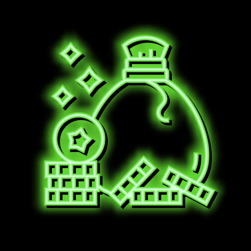 Münze Tasche vergeben zum Sieg Video Spiel Niveau Neon- glühen Symbol Illustration vektor