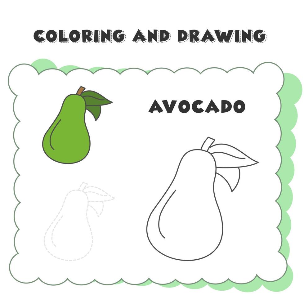 målarbok och ritning bokelement avokado. målarbok. ritad för hand vektor