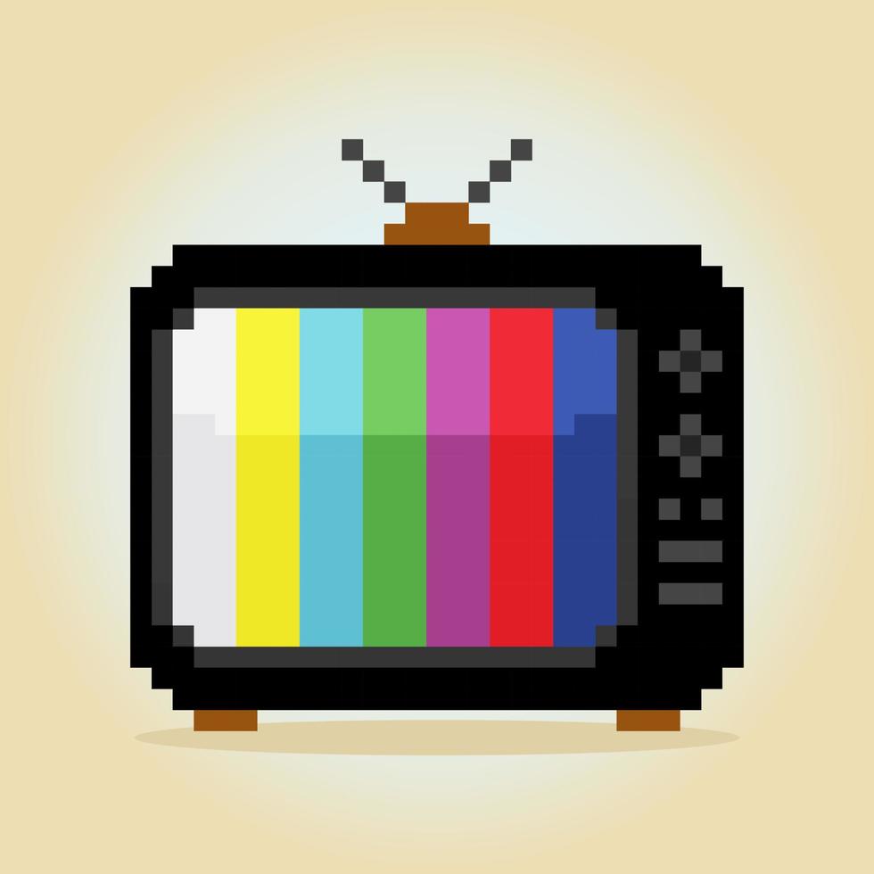 Klassisches 8-Bit-Pixel-Fernsehen in Vektorillustration für Spielressourcen. Vintage-TV-Pixel-Kunst. vektor