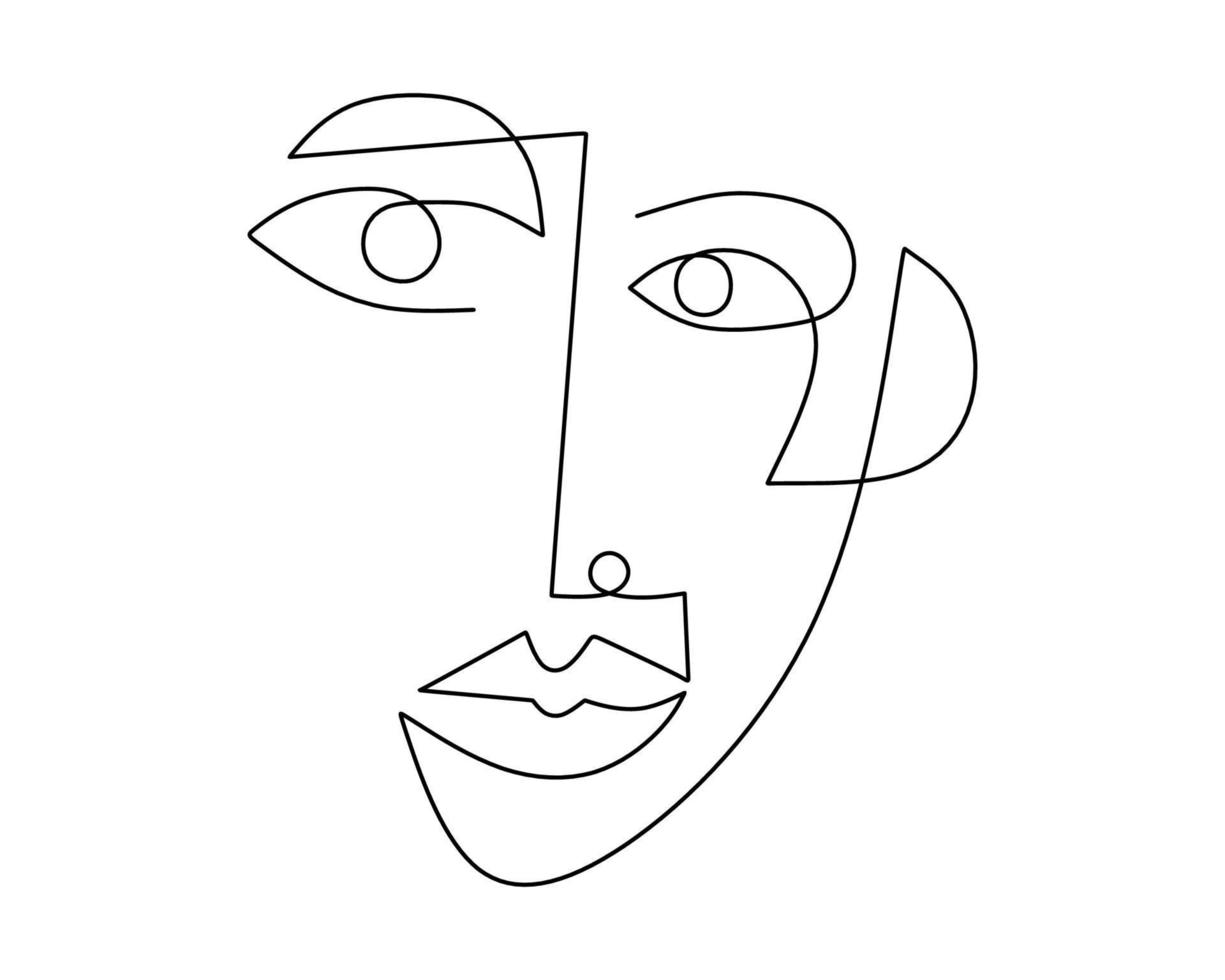 hand teckning enda ett linje av abstrakt ansikte på vit bakgrund. vektor