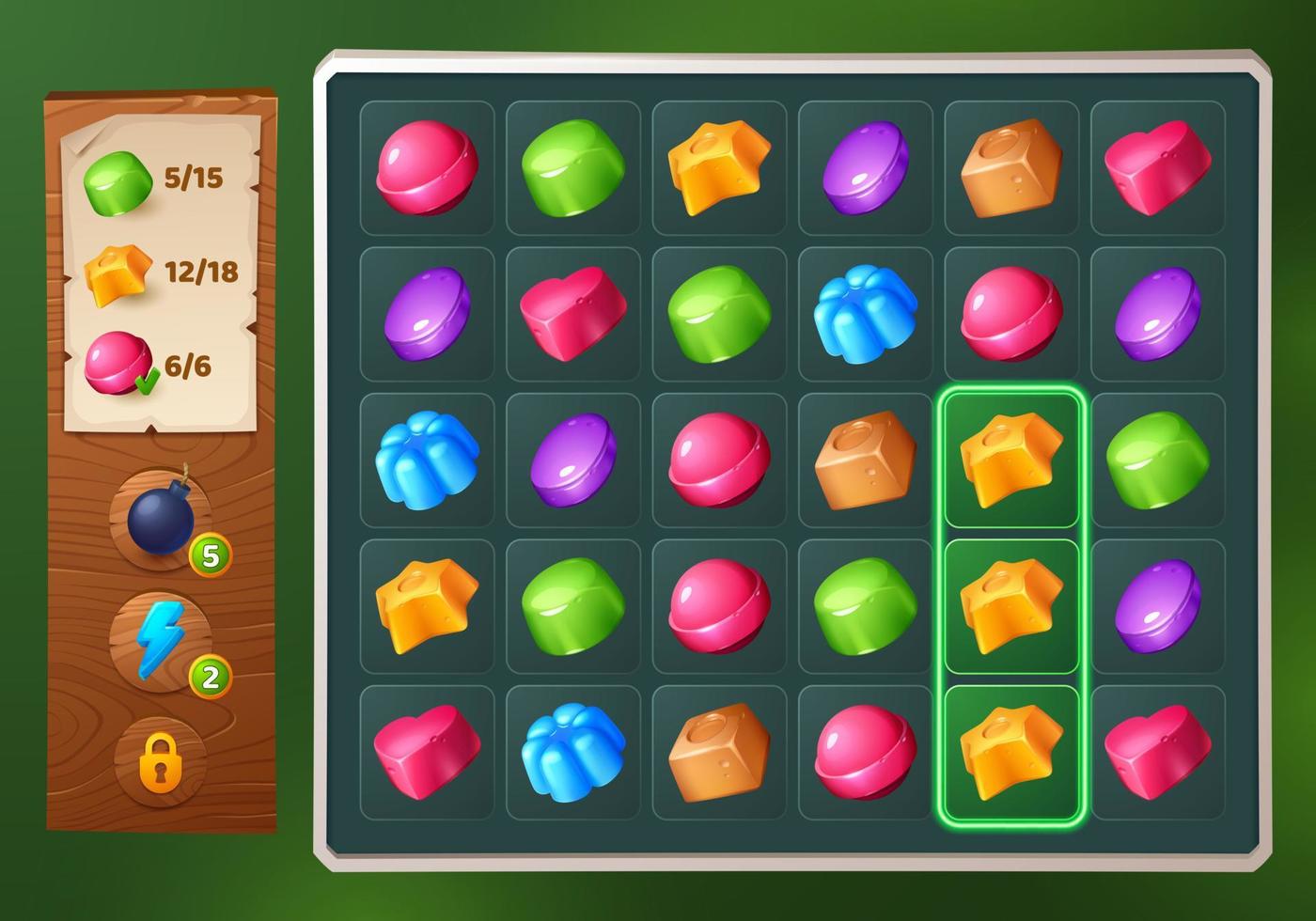 Spiel 3 Süßigkeiten Spiel ui Schnittstelle Hintergrund vektor