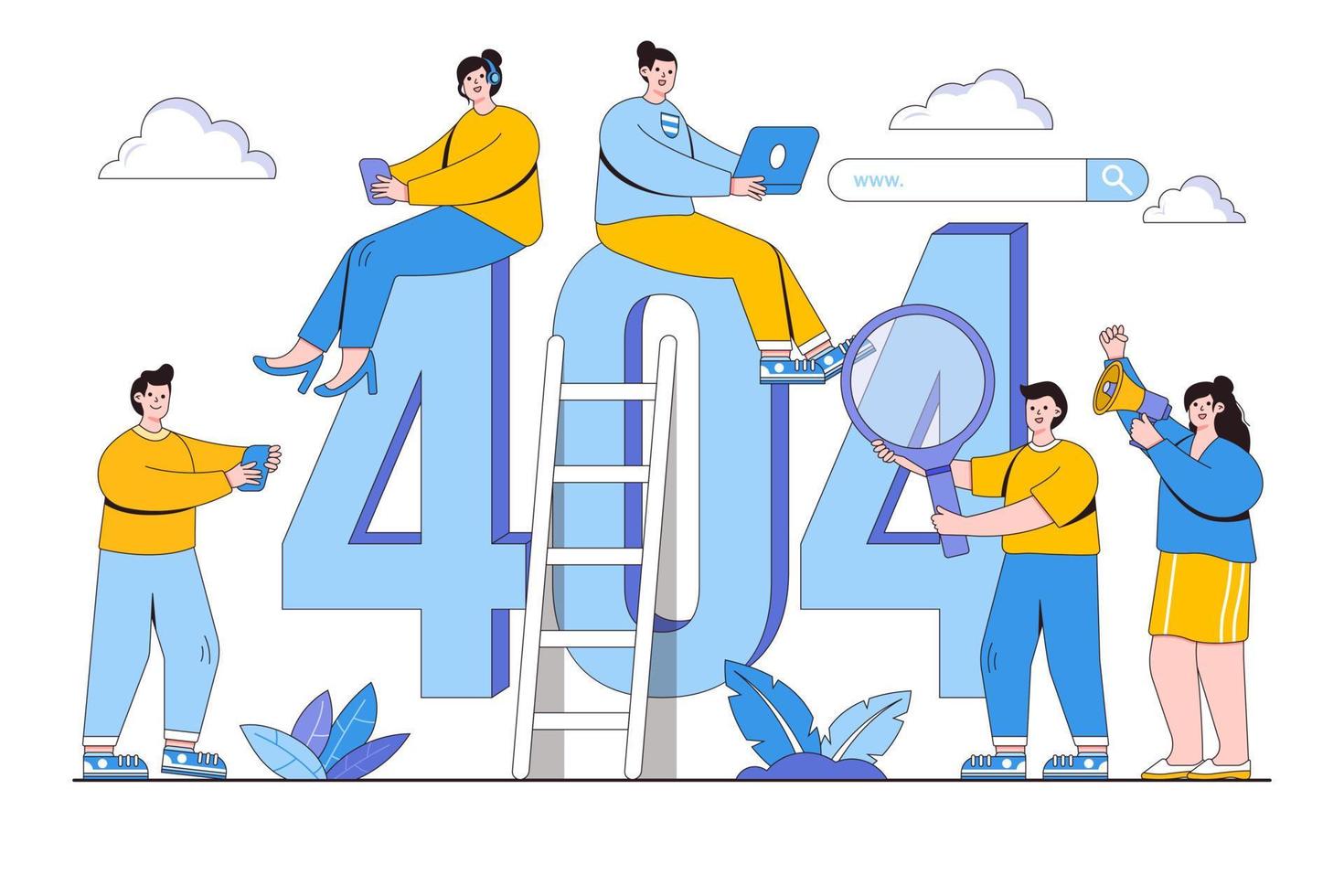 404 Error Seite nicht gefunden System Aktualisierung, hochladen, Betrieb, rechnen, Installation Programme, Instandhaltung Konzept. Gliederung Design Stil minimal Vektor Illustration zum Landung Seite