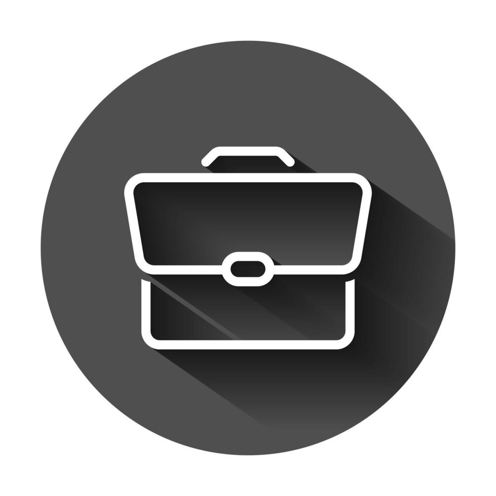 portfölj tecken ikon i platt stil. resväska vektor illustration på svart runda bakgrund med lång skugga. bagage företag begrepp.