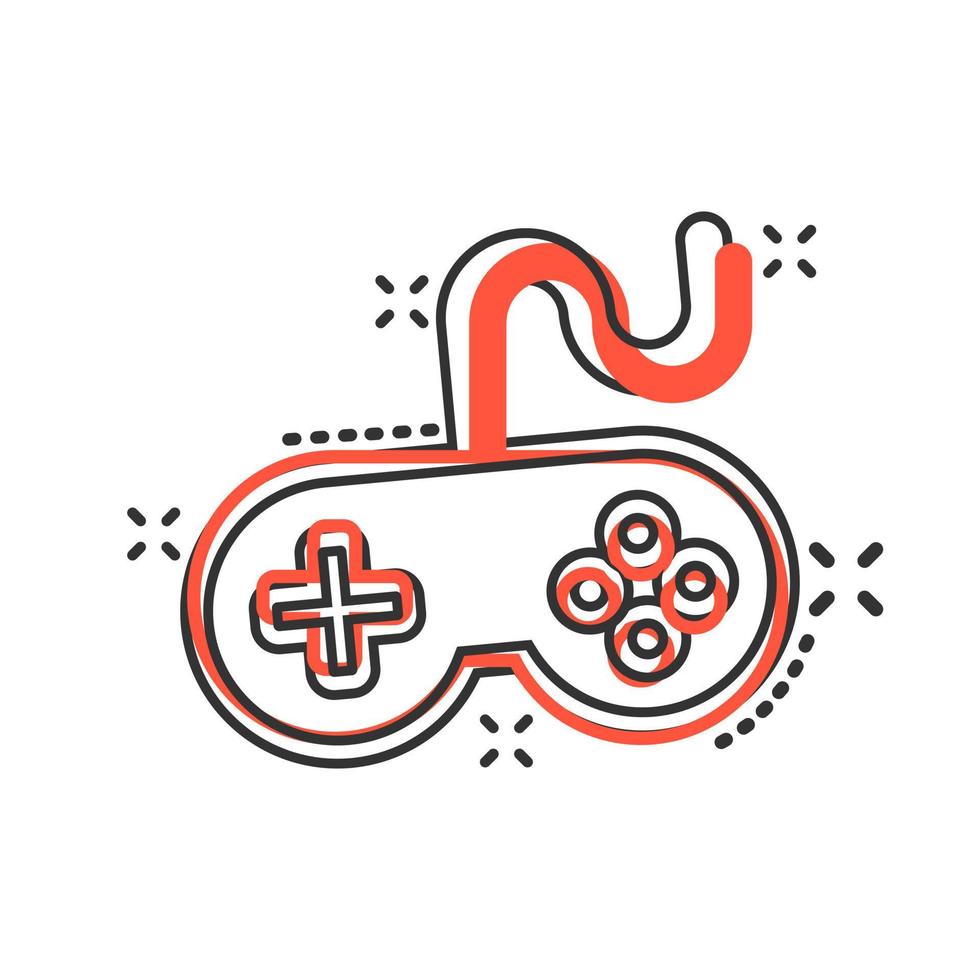 Joystick-Schild-Symbol im Comic-Stil. Gamepad-Vektor-Cartoon-Illustration auf weißem, isoliertem Hintergrund. Geschäftskonzept Splash-Effekt für Gaming-Konsolen-Controller. vektor