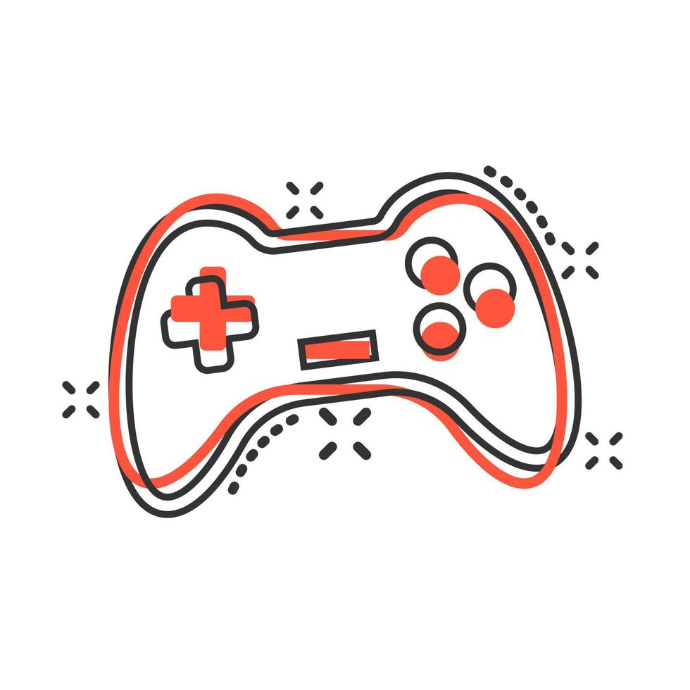 joystick tecken ikon i komisk stil. gamepad vektor tecknad serie illustration på vit isolerat bakgrund. gaming trösta kontrollant företag begrepp stänk effekt.