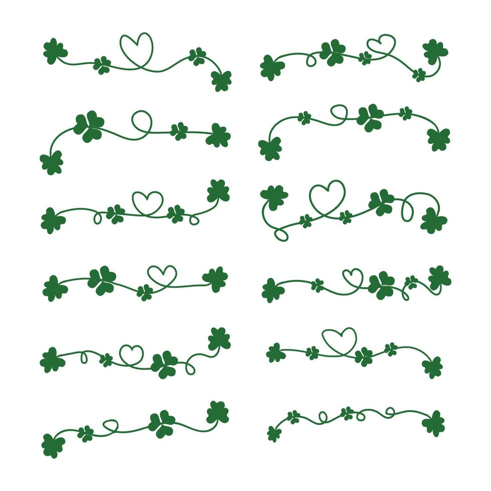 einstellen von Hand gezeichnet schön Herzen Stil Glücklich Kleeblatt Kleeblatt st. Patricks Tag Klee irisch vector.four Blatt linear Urlaub st. Patricks Tag Symbol zum T-Shirt, Poster, Banner, Design Elemente vektor