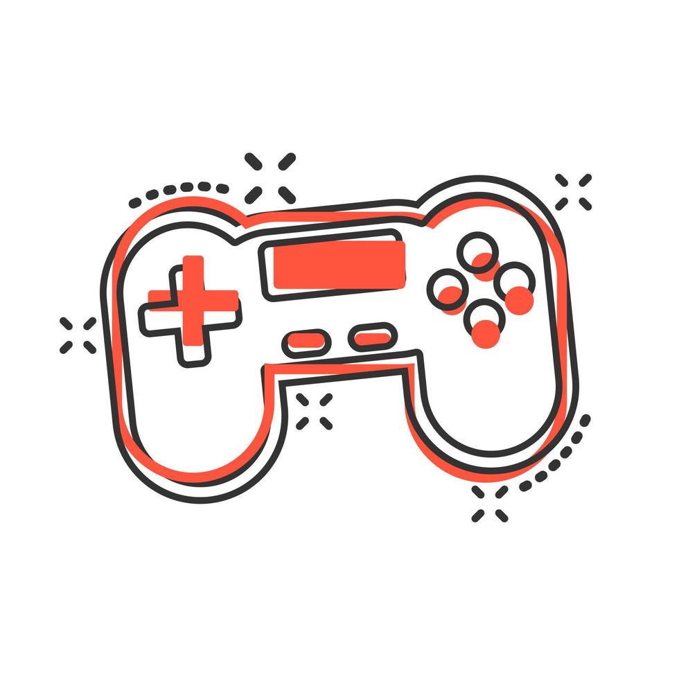 joystick tecken ikon i komisk stil. gamepad vektor tecknad serie illustration på vit isolerat bakgrund. gaming trösta kontrollant företag begrepp stänk effekt.