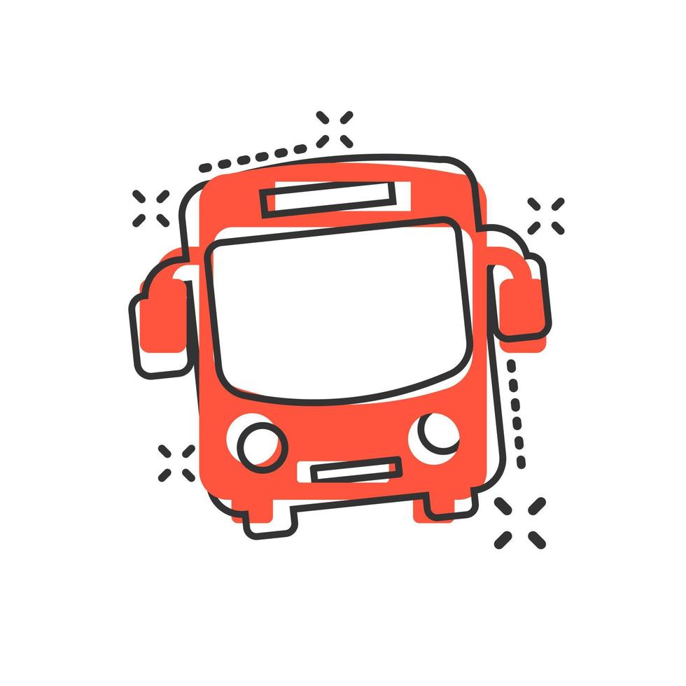 Schulbus-Symbol im Comic-Stil. Autobus-Vektor-Cartoon-Illustration auf weißem, isoliertem Hintergrund. Bustransport Geschäftskonzept Splash-Effekt. vektor