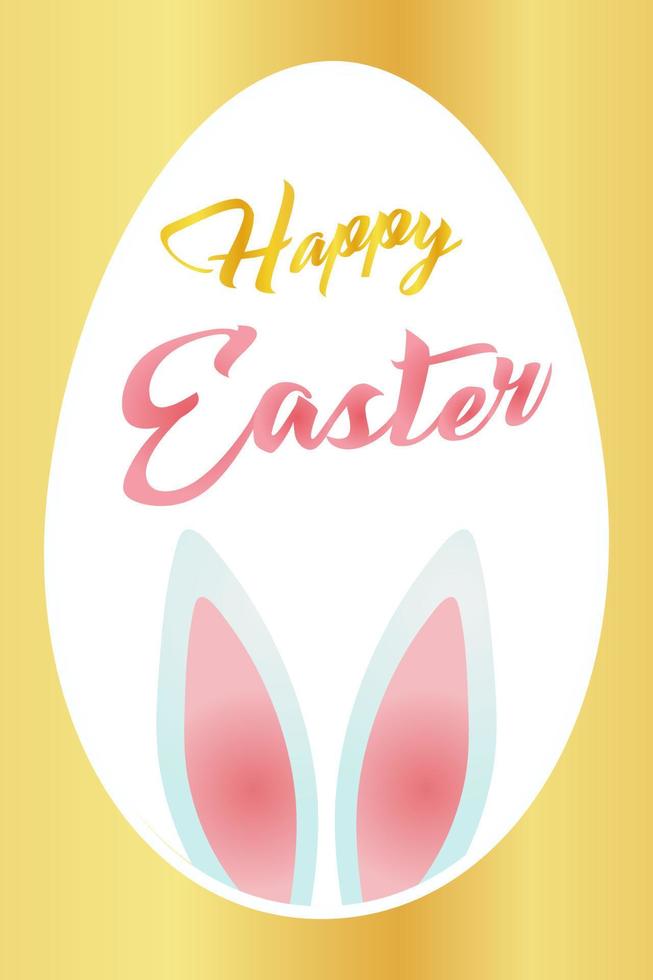 Lycklig påsk, vykort med kanin öron i en stor påsk ägg, på en gyllene bakgrund. påsk design för kort, affischer, flygblad. vektor