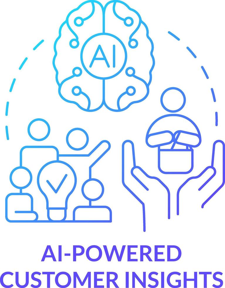 ai driven kund insikter blå lutning begrepp ikon. teknologi integration i marknadsföring abstrakt aning tunn linje illustration. isolerat översikt teckning vektor