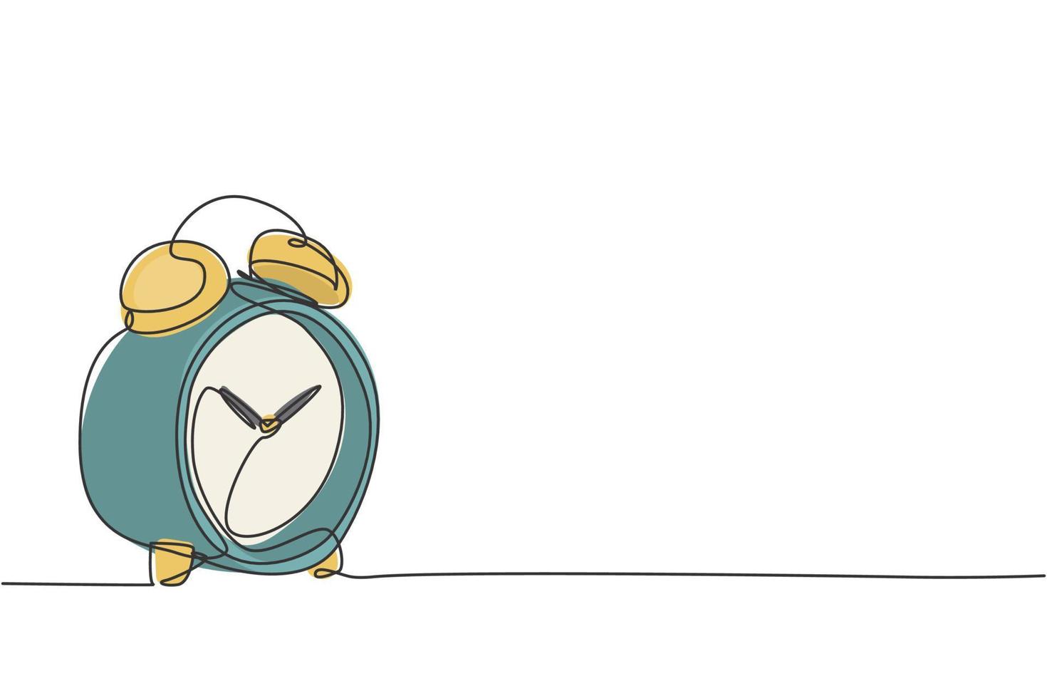 enkel kontinuert ritning av klassisk väckarklocka med ringklocka. vakna timer verktyg koncept. modern en linje rita design grafisk vektor illustration