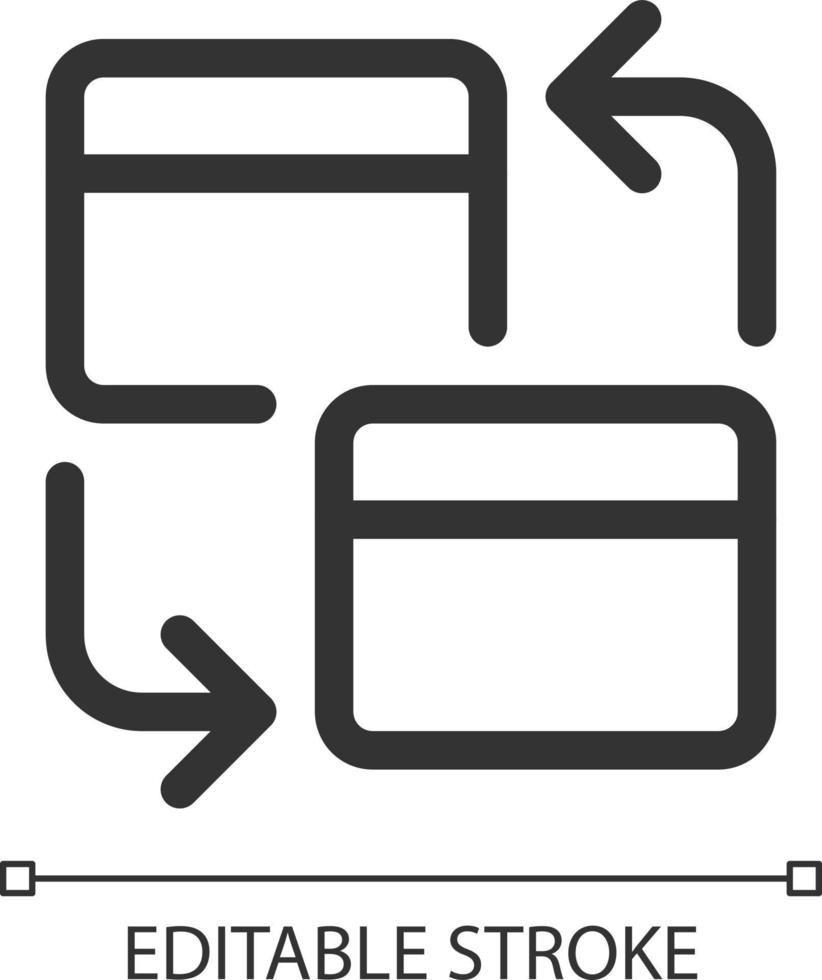 intra Bank Transfer Pixel perfekt linear ui Symbol. gleich Bank Konten Transaktion. Anerkennung Karte. gui, ux Design. Gliederung isoliert Benutzer Schnittstelle Element zum App und Netz. editierbar Schlaganfall vektor