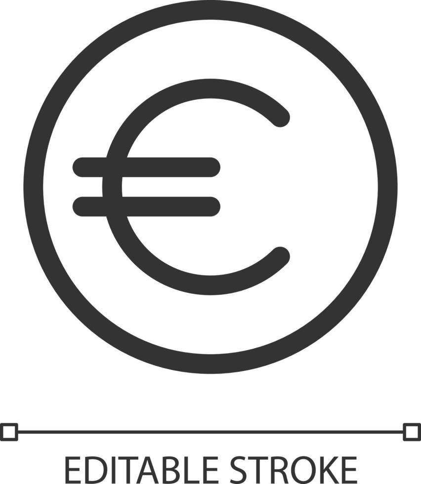 euro mynt pixel perfekt linjär ui ikon. valuta och pengar. finansiera och bankverksamhet. gui, ux design. översikt isolerat användare gränssnitt element för app och webb. redigerbar stroke vektor
