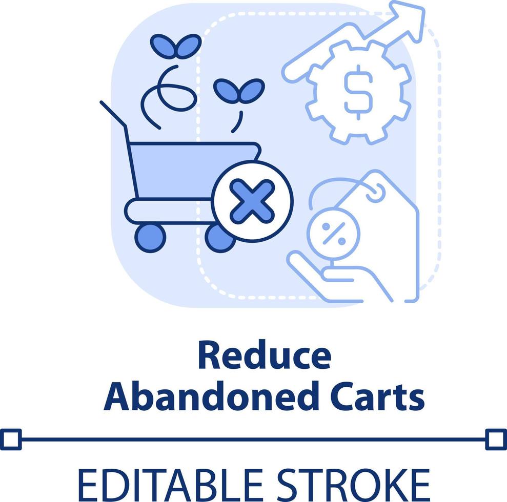 minska övergiven kärror ljus blå begrepp ikon. erbjudande lägre pris. rabatt strategi abstrakt aning tunn linje illustration. isolerat översikt teckning. redigerbar stroke vektor
