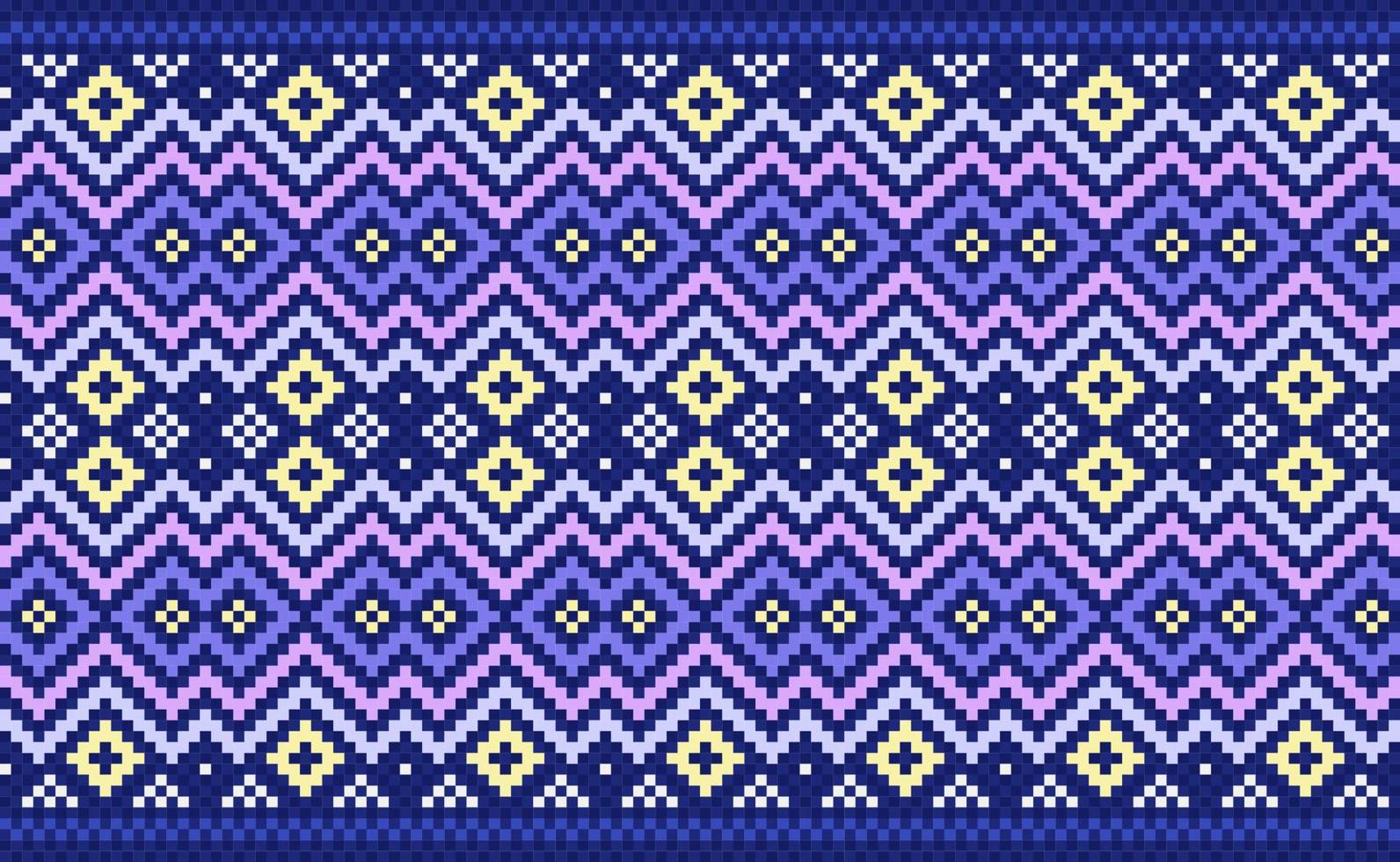 Pixel ethnisch Muster, Vektor Stickerei nordisch Hintergrund, lila geometrisch einheimisch aztekisch Stil