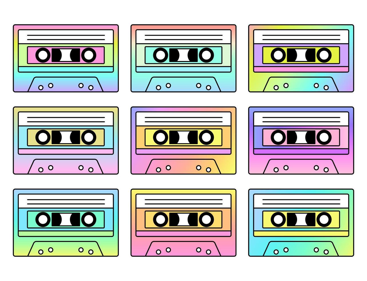 årgång kassett tejp. retro mixtape. disko dansa audio kassett. färgrik gradienter. isolerat på vit bakgrund. vektor illustration.