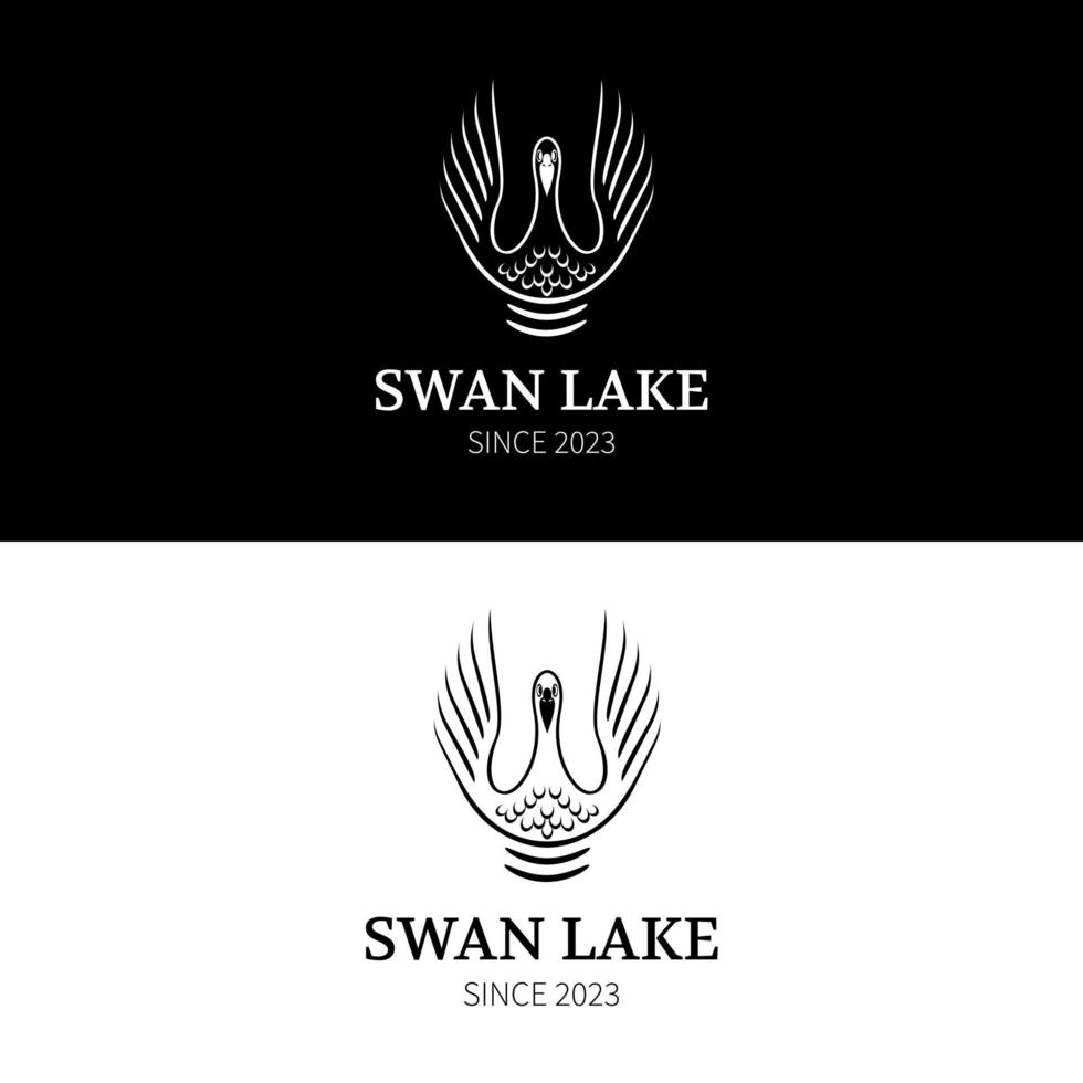 Schwan See Verbreitung Flügel auf Wasser zum grau Gans Logo Design von Luxus Spa im einfach Linie Kunst Stil vektor