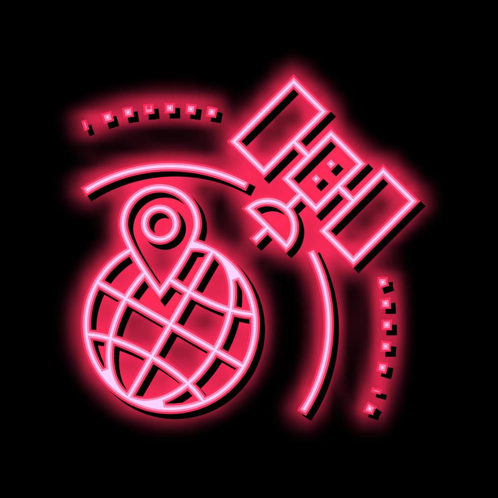 satellit jord plats stift neon glöd ikon illustration vektor