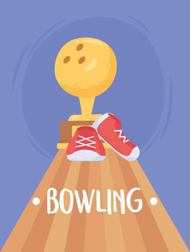 Bowling-Trophäe mit Schuhen auf der Spielgasse vektor