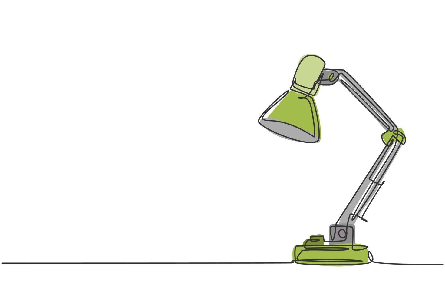 eine durchgehende strichzeichnung eines elektrischen metallflexiblen schreibtischlampe haushaltsgeräts. Strom Tischlampe Möbel Haushaltskonzept. trendige Single-Line-Draw-Design-Vektorgrafik-Illustration vektor