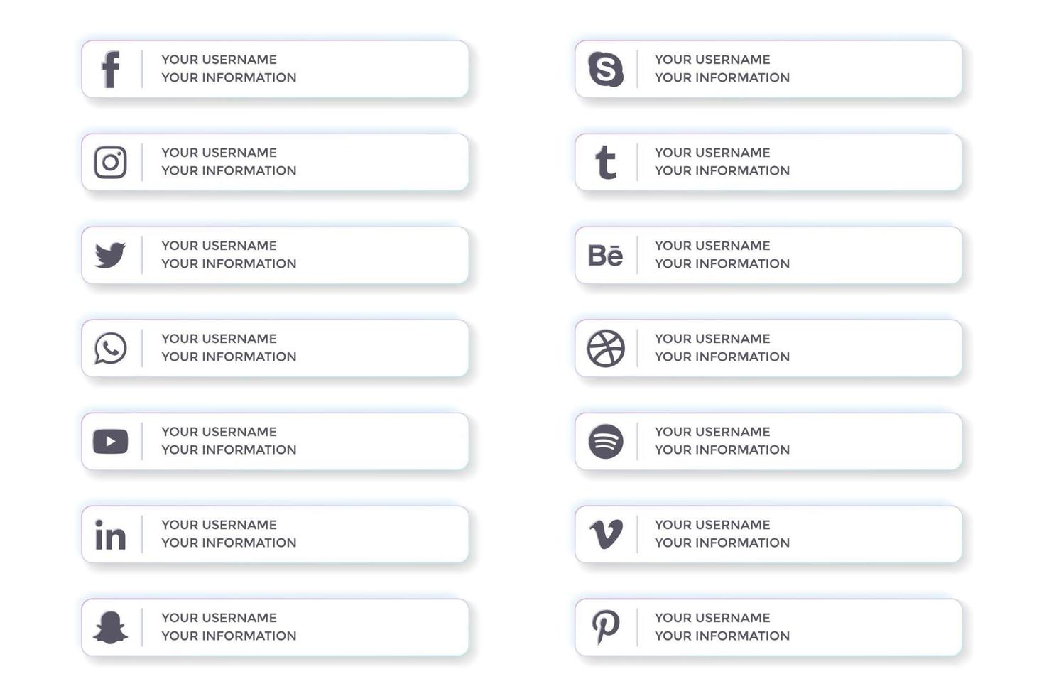 Social Media unteren Drittel im weißen UI-Button-Stil vektor