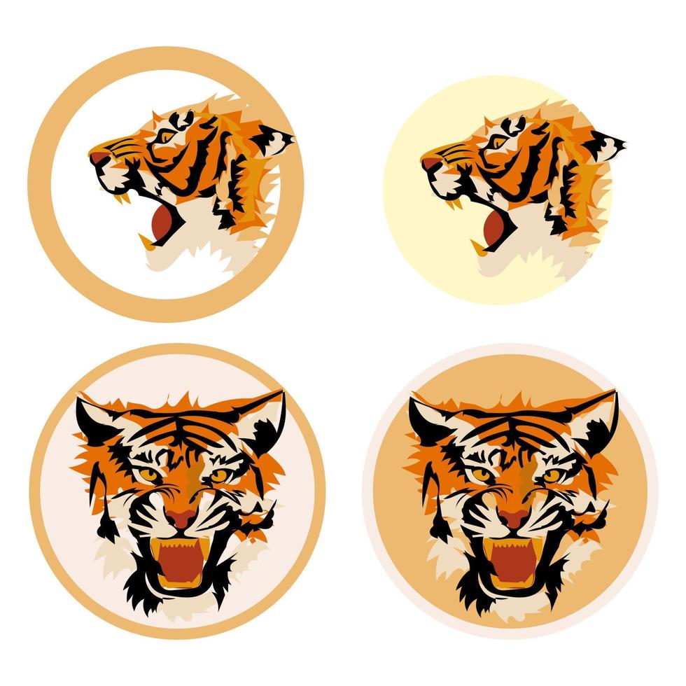 uppsättning i annorlunda vinklar av de tigers huvud, vektor bild isolerat på en vit bakgrund. ikoner för de utskrift hus abstrakt illustration, förenklad fläckar i skikten.