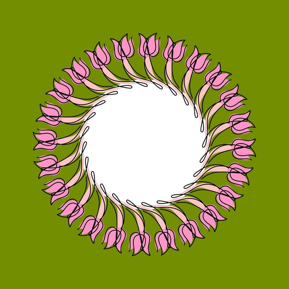 Tulpen rahmen. Blumen Grenze. Frühling Ornament Kreis. Postkarte mit Platz zum Text. vektor