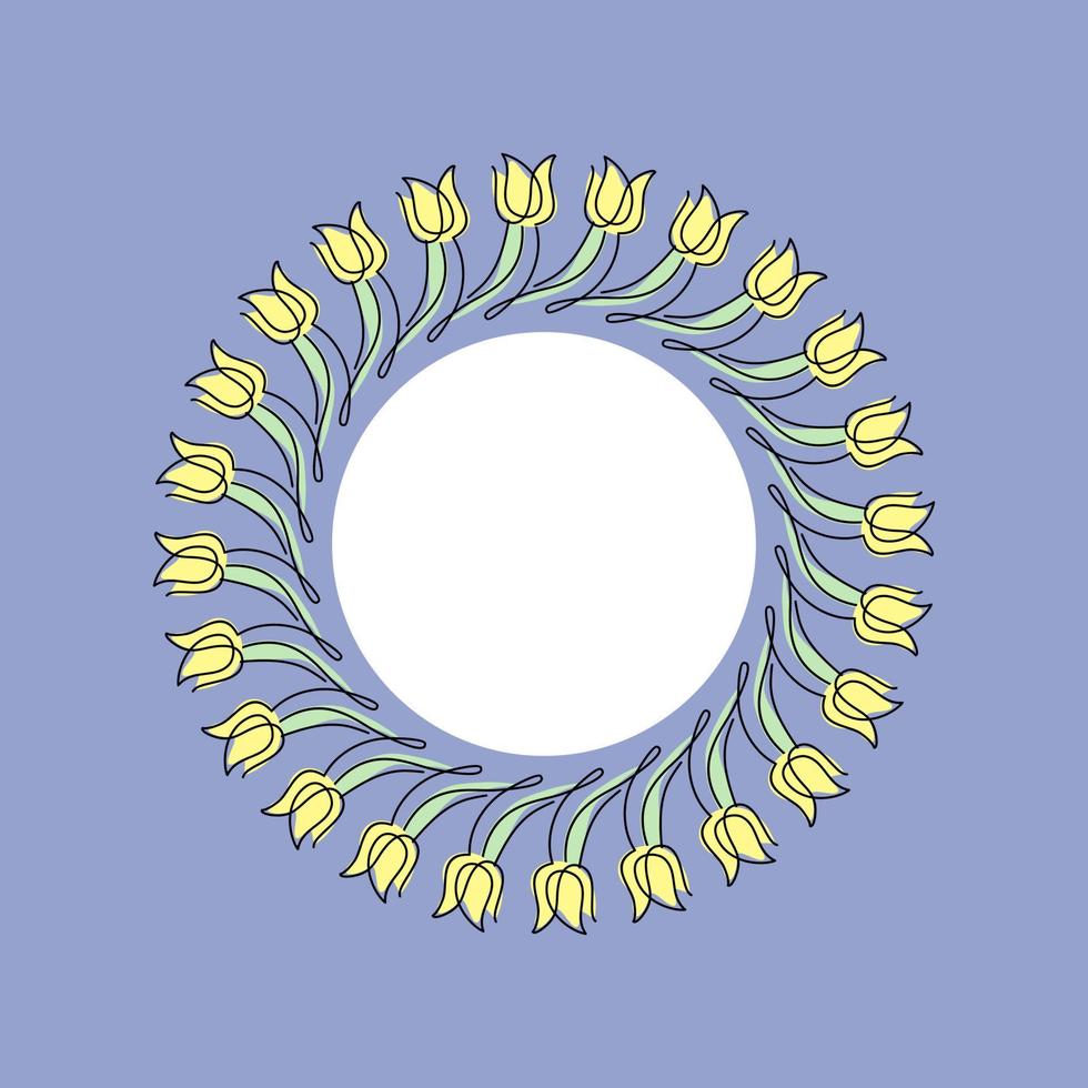 Tulpen rahmen. Frühling Ornament Kreis. Blumen Grenze. Postkarte mit Platz zum Text. vektor