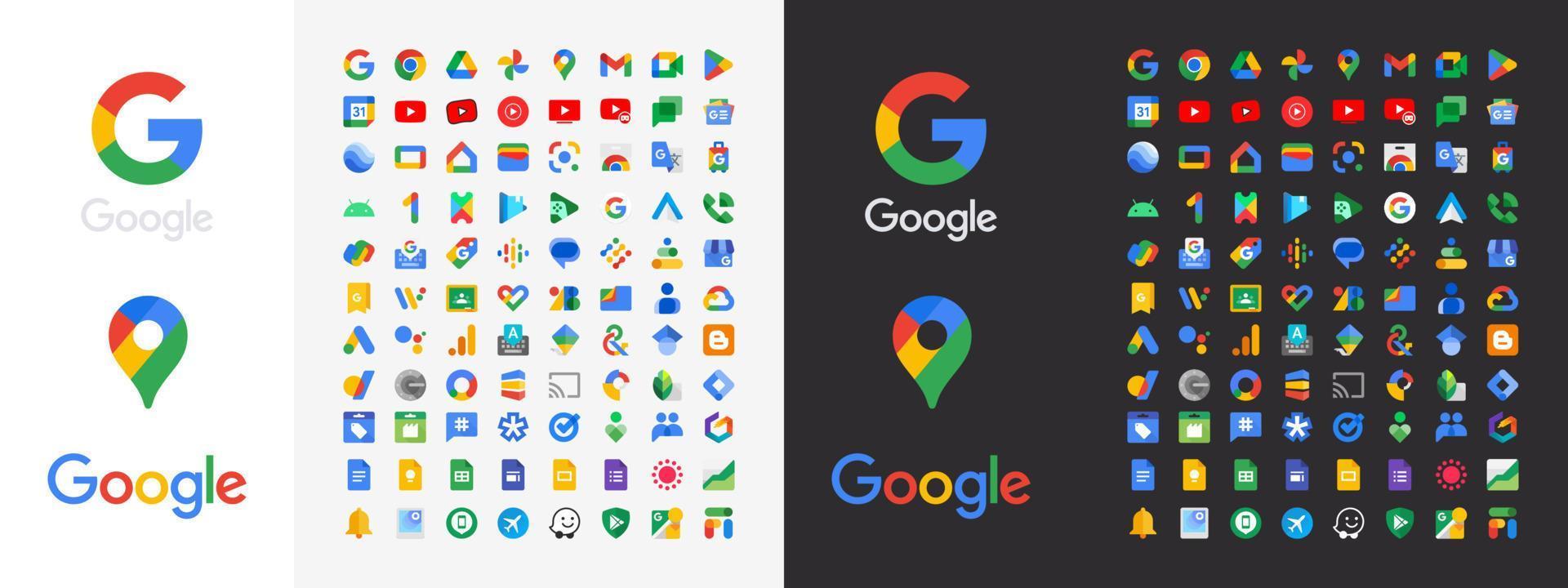 vinna, ukraina - februari 20, 2023. Google Produkter och program logotyper. stor samling av ny Google produkt ikoner. vektor illustration
