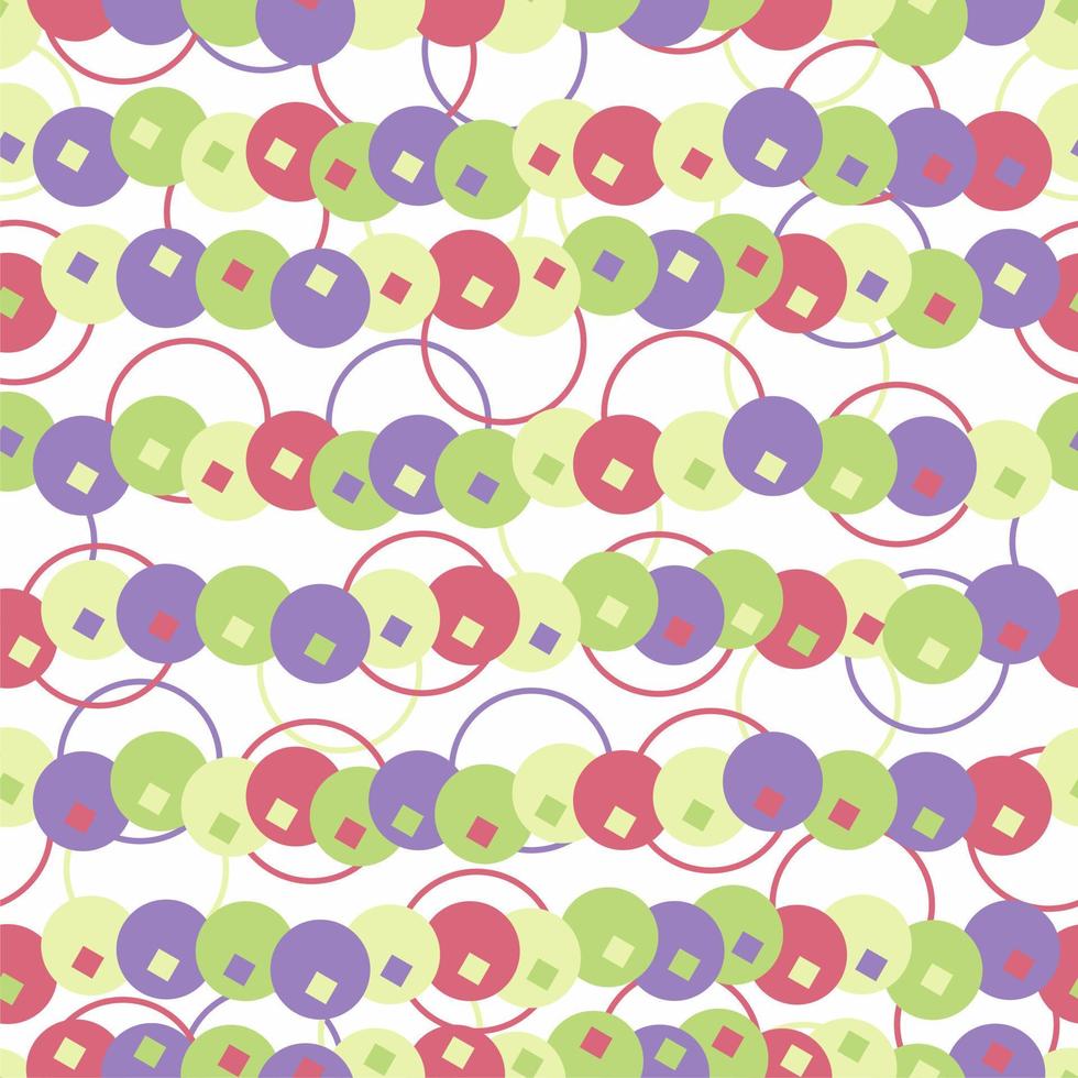 abstrakt nahtlos Muster mit Punkte, Quadrate und Kreise. Pastell- Farben. Rosa, violett, grün. Weiß Hintergrund. Verpackung Papier, Textil, drucken, Stoff. vektor