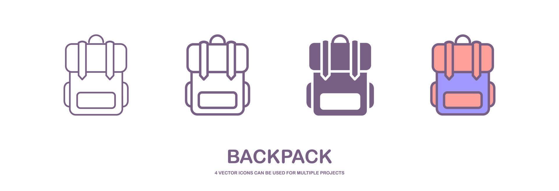 groß einstellen Schule Rucksack, Sport und Reise Tasche anders gestalten eben Symbol isoliert auf Weiß Hintergrund vektor