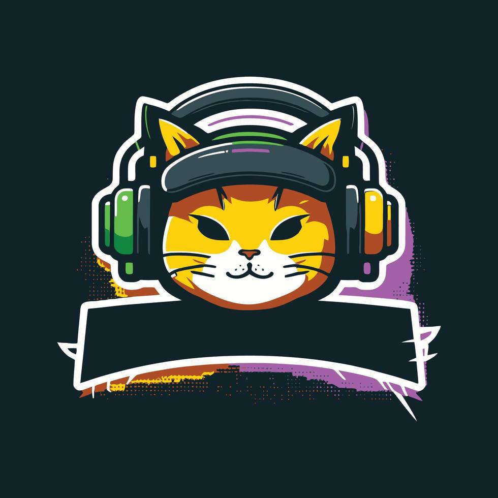 söt katt gaming med hörlurar tecknad serie vektor ikon illustration