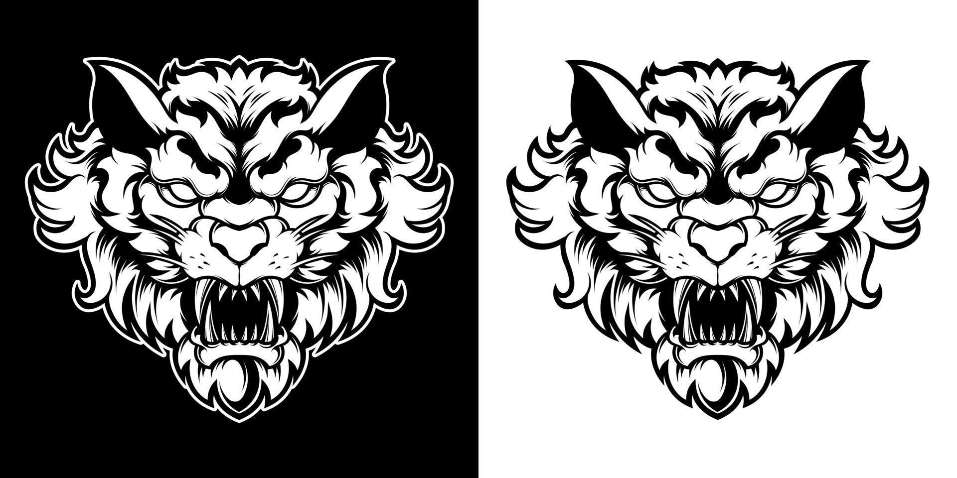 svart och vit tiger huvud logotyp illustration vektor