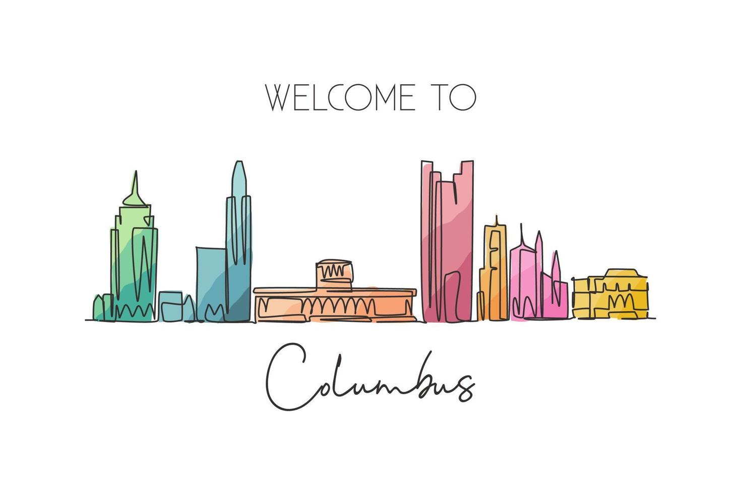 en kontinuerlig linjeteckning columbus city skyline USA. vackert landmärke. världen landskap turism resor semester affisch. redigerbara eleganta stroke en rad rita design vektorillustration vektor