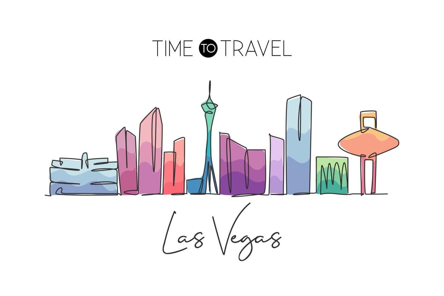 eine einzelne strichzeichnung die skyline von las vegas, vereinigte staaten. historische Landschaft. bestes Urlaubsziel Zuhause Wanddekoration Posterdruck Kunst. trendige Design-Vektorillustration mit durchgehender Linie vektor