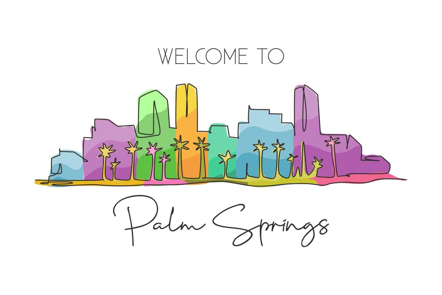 Eine durchgehende Linie, die die Skyline der Stadt Palm Springs, Kalifornien, zeichnet. schönes Wahrzeichen. Weltlandschaftstourismus Reisehauptwanddekor-Plakatdruck. stilvolle einzeilig zeichnende Design-Vektorillustration vektor