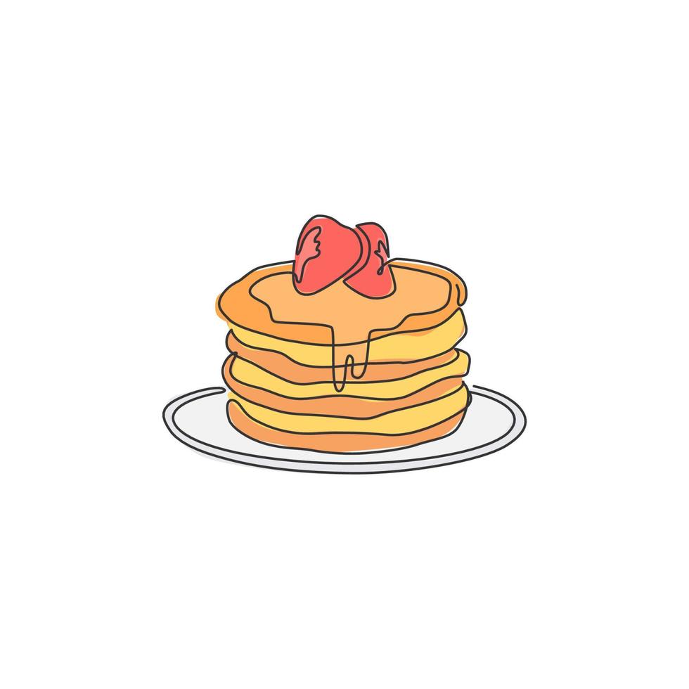 en enda rad ritning färska läckra amerikansk pannkaka butik logotyp vektor grafisk illustration. kafémeny och restaurangmärkekoncept. modern kontinuerlig linjeritning design street food logotyp