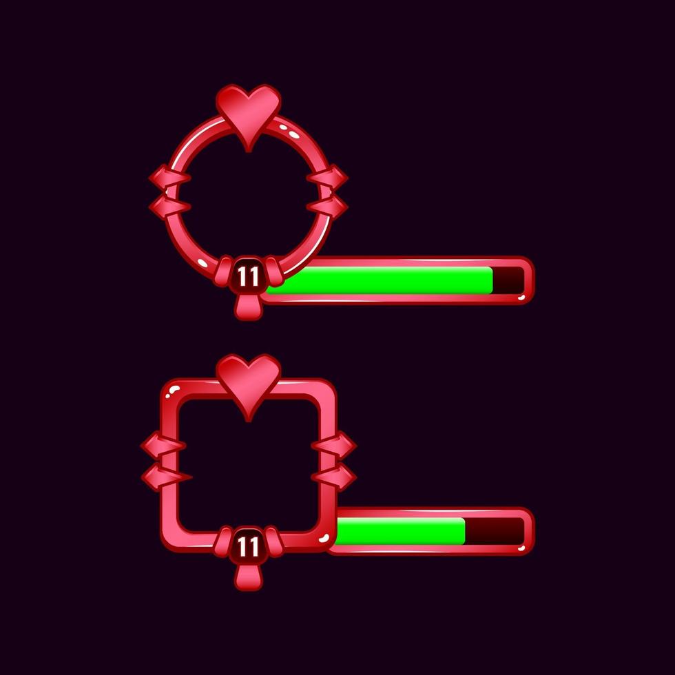 Herzspiel-UI-Grenzrahmen mit Level- und Fortschrittsbalken für die Vektorillustration der GUI-Asset-Elemente vektor