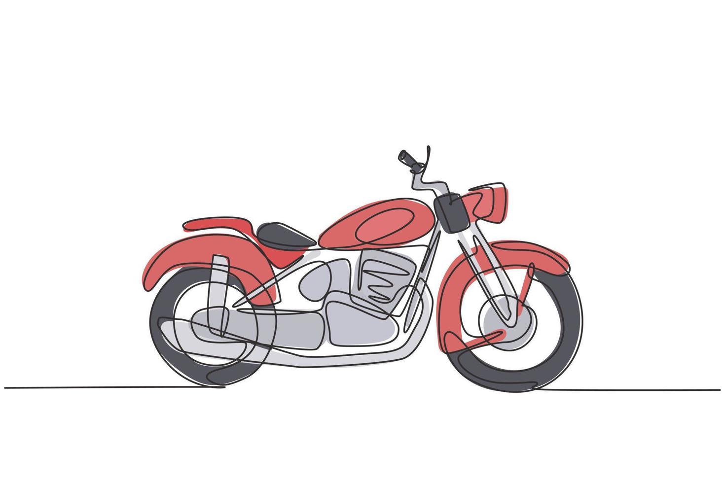 einzelne durchgehende Strichzeichnung des alten klassischen Vintage-Chopper-Motorradsymbols. Retro-Motorrad-Transportkonzept eine Linie zeichnen Design-Grafik-Vektor-Illustration vektor