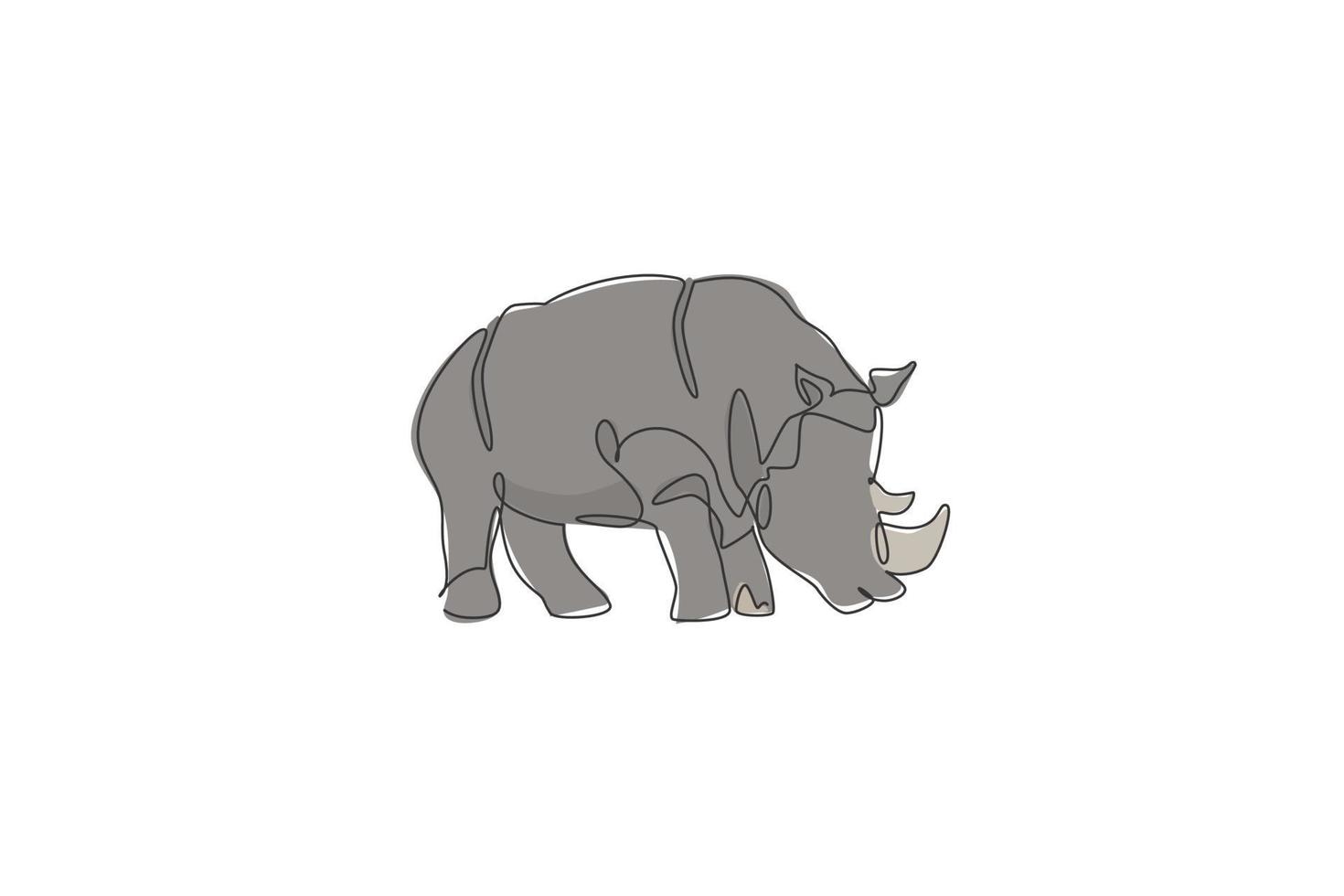 Eine einzige Strichzeichnung der grafischen Vektorillustration des riesigen afrikanischen Nashorns. Artenschutz des Nationalparks. Safari-Zoo-Konzept. modernes Design mit durchgehender Linienführung vektor